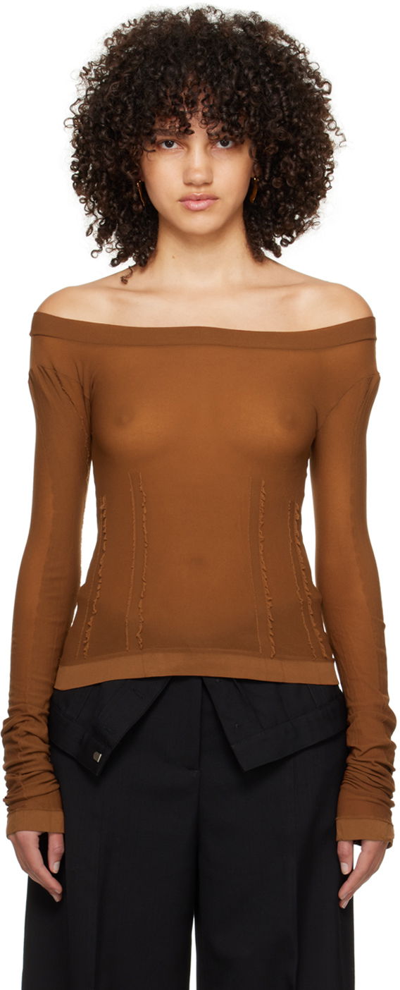 Тениска Acne Studios Frayed T-Shirt Кафяво | AL0409-, 0