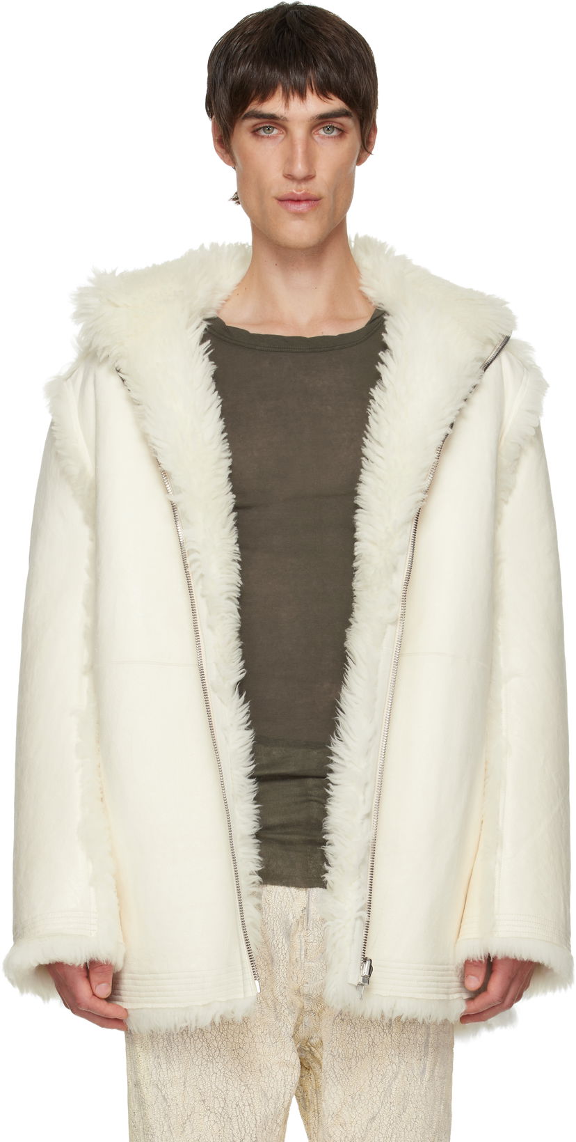 Палта Rick Owens Mac Cropped Reversible Shearling Coat Бяло | RU02E1769 LSHAR