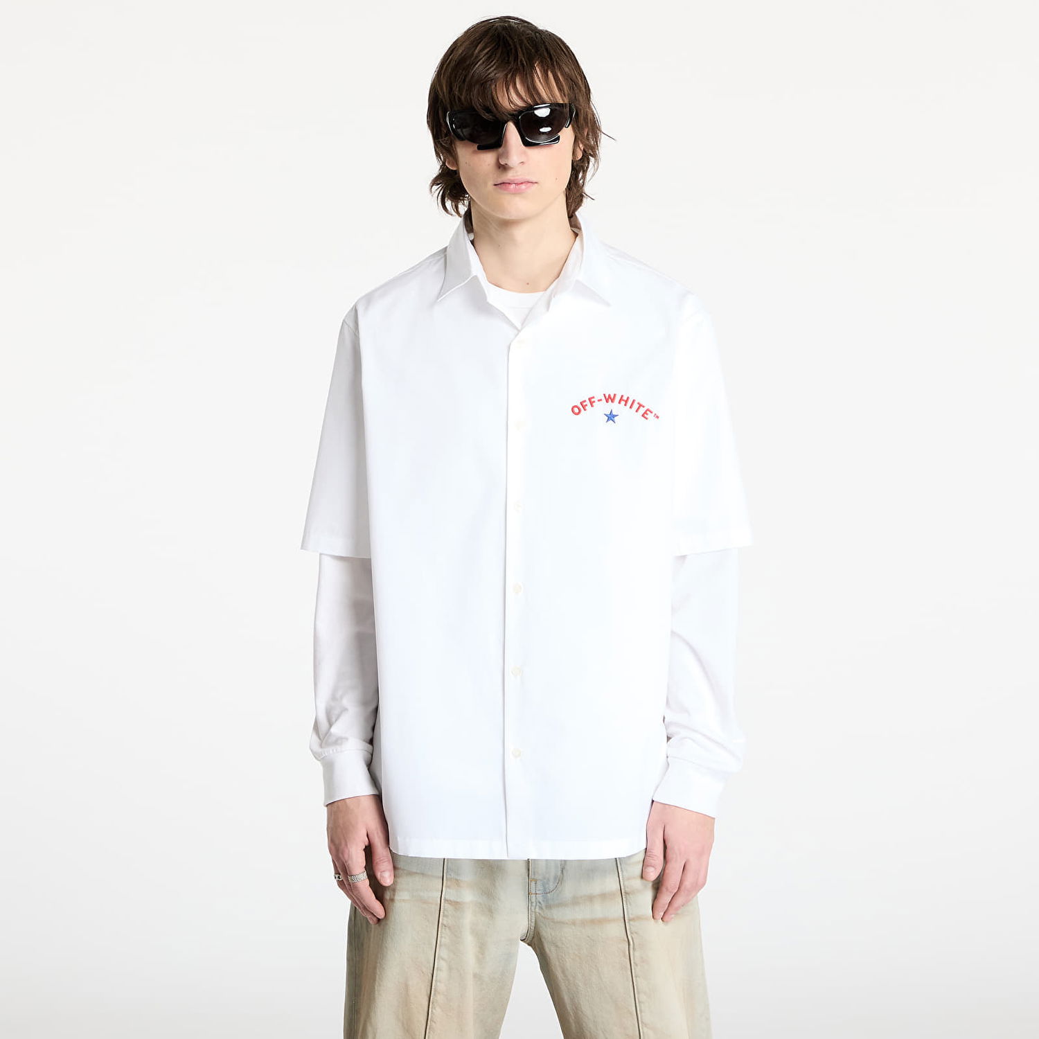 Риза Off-White Star Arrow Popl Bowling Shirt Бяло | OMGG013S25FAB0020110, 0