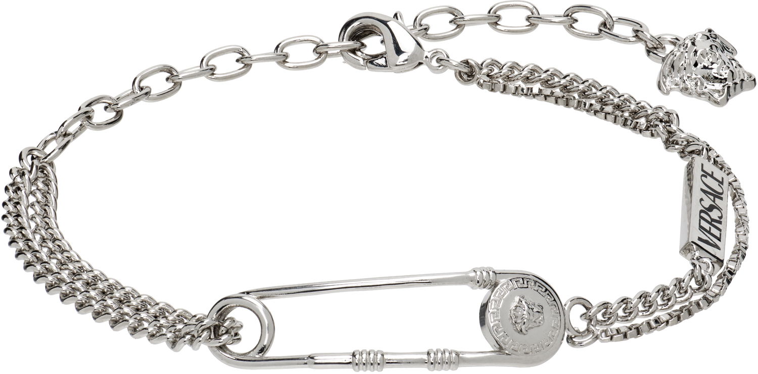 Гривна Versace Versace Silver-Tone Safety Pin Chain Bracelet Металик | 1020673_1A00620, 0