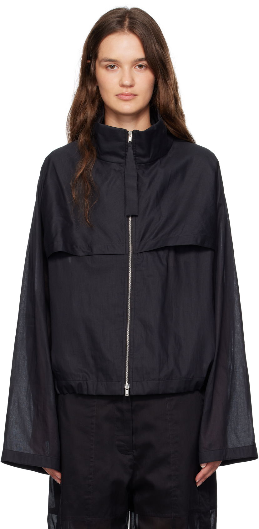 Яке Jil Sander Jil Sander Cotton Muslin Zip Up Jacket Черно | J01SW0009_J45014