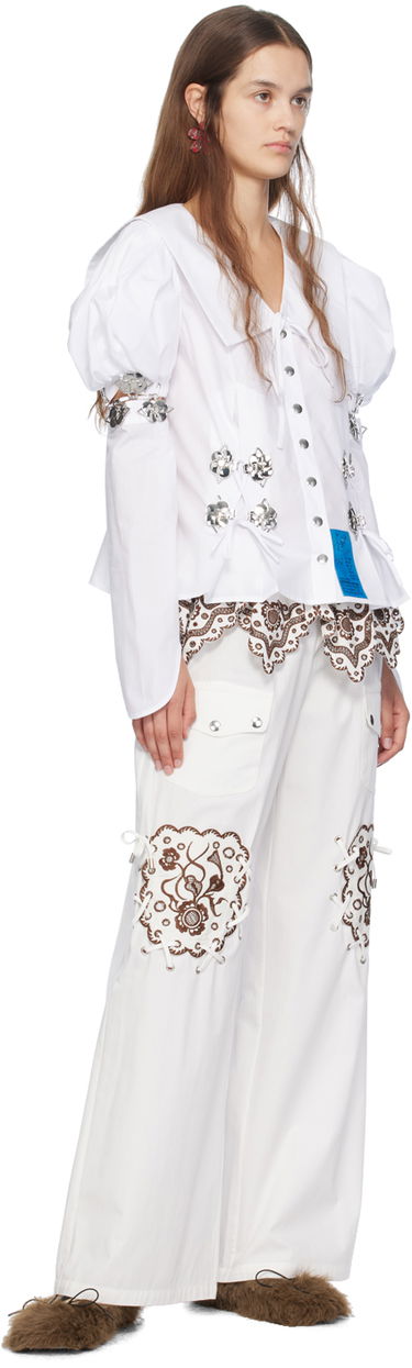 Карго панталони Chopova Lowena Chopova Lowena Lansky Embroidered Wide-Leg Trousers Бяло | 4073, 3