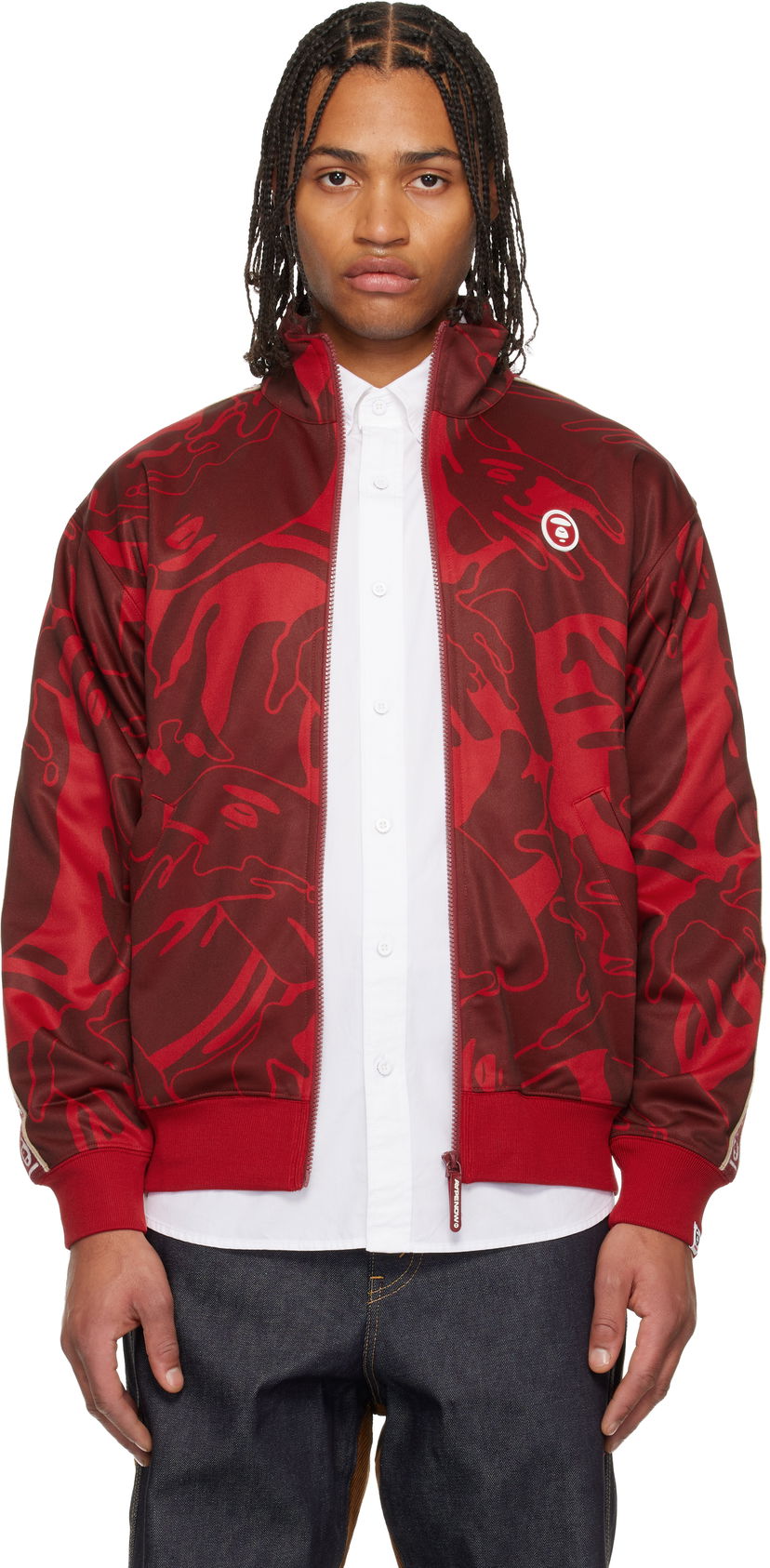Яке AAPE by A Bathing Ape 'AAPENOW' Moonface Camo Zip-Up Track Jacket Червено | AAPSWMC347XXPRDZ