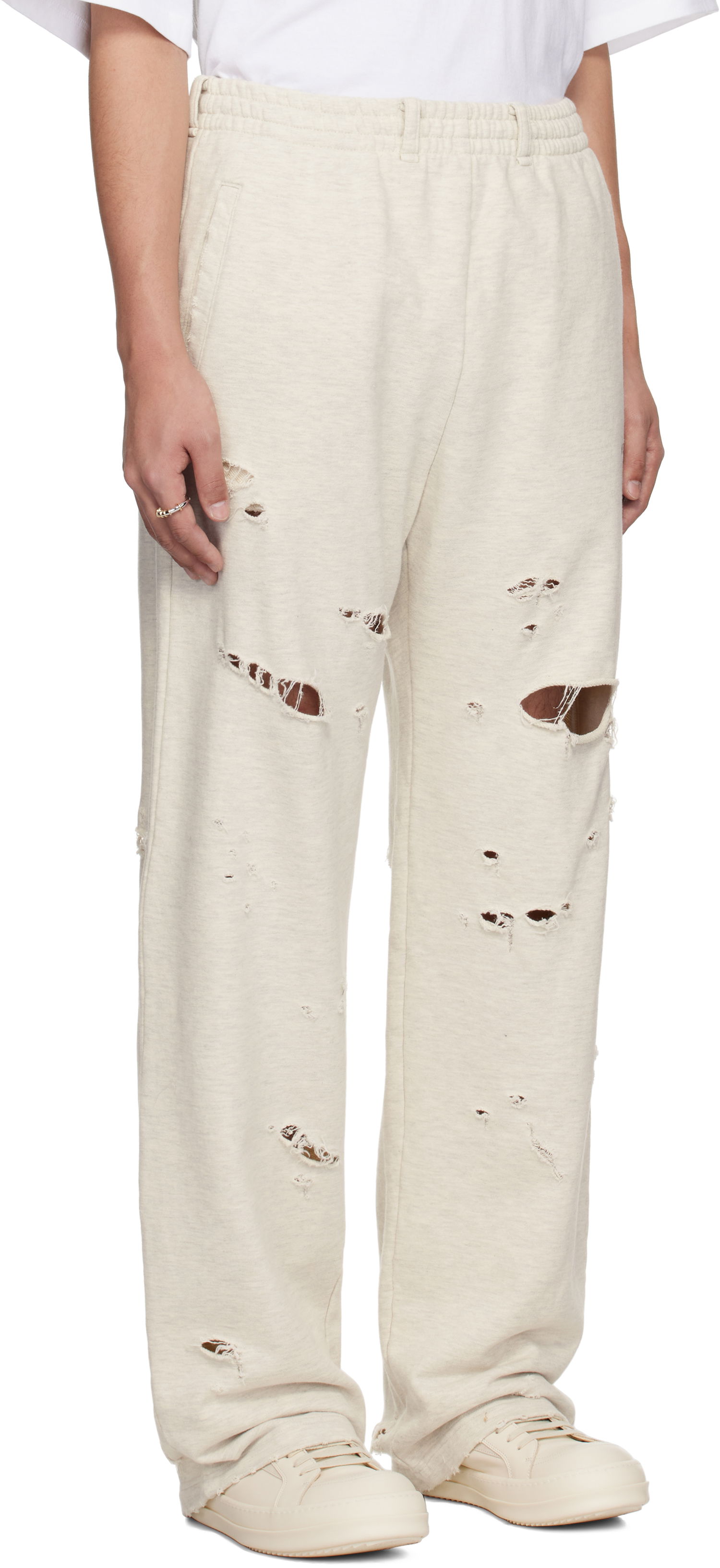 Спортни панталони We11done We11done Destroyed Jersey Jogger Sweatpants Бежово | WD-TA0-25-726-U-MG, 1