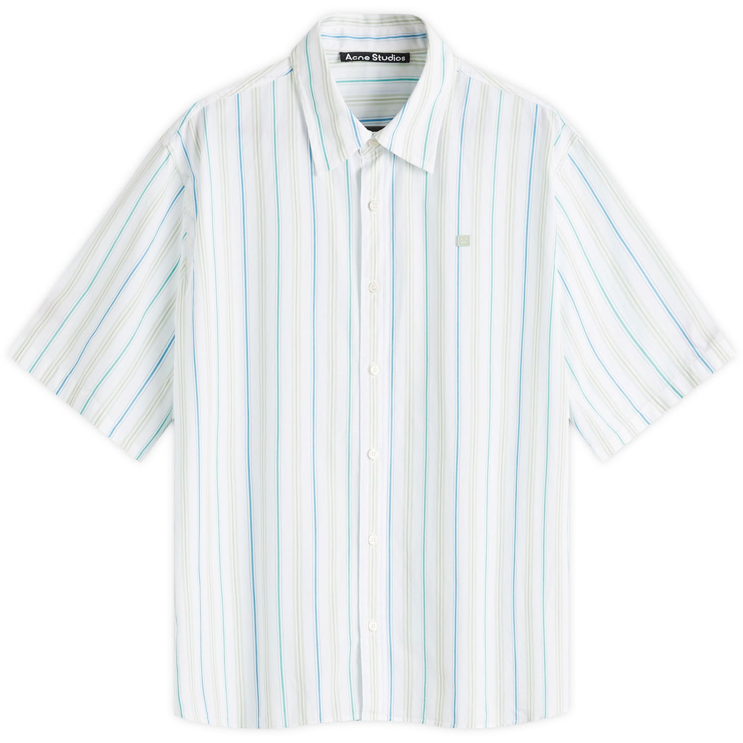 Риза Acne Studios Sarlie Face Short Sleeve Stripe Shirt Синьо | CB0064-AFY, 0