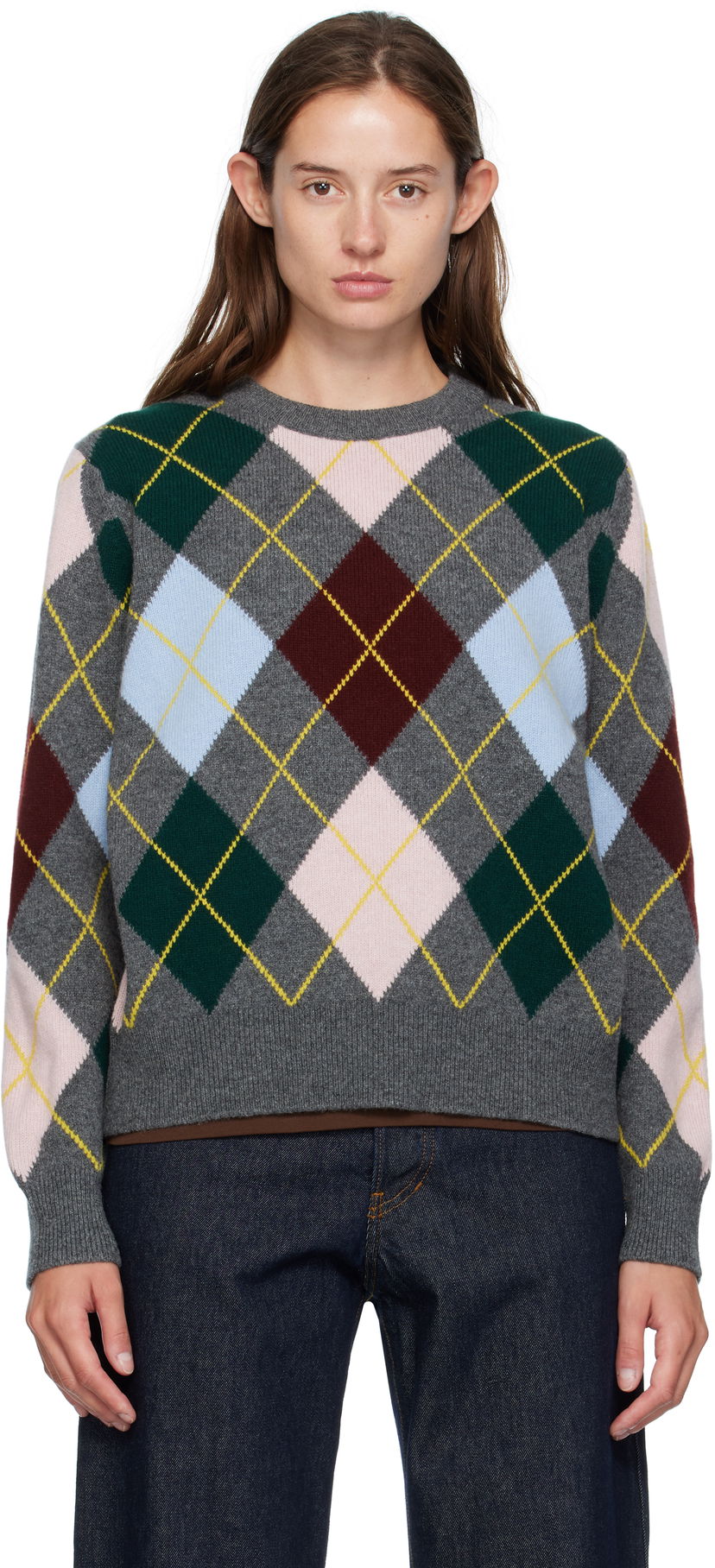Пуловер &Daughter &Daughter Ava Argyle Crewneck Sweater Сиво | WL24205