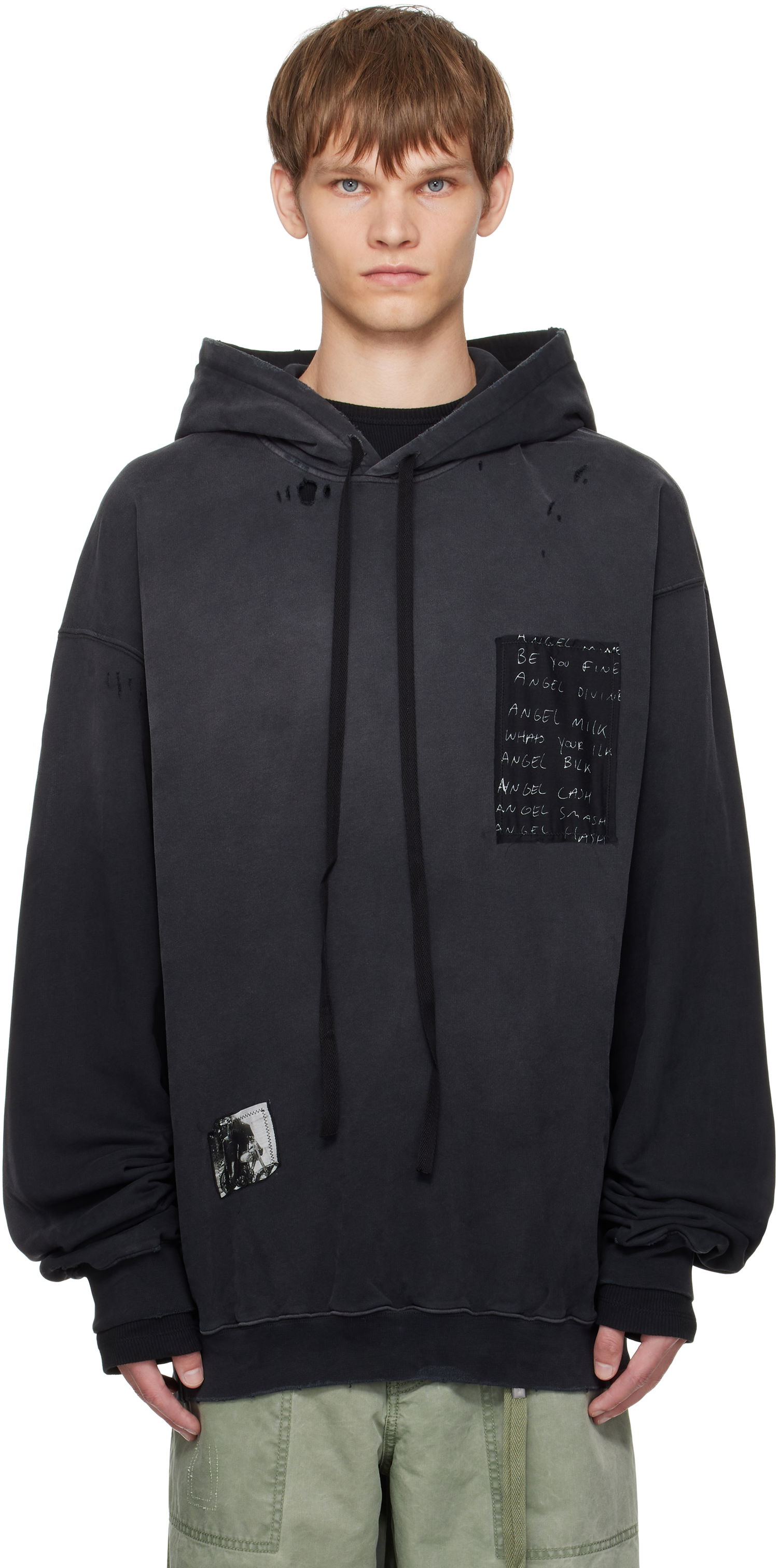 Суитчър Ann Demeulemeester Ann Demeulemeester Ollie High-Comfort Hoodie with Printed Patches Черно | B0013214-FA639-098, 0