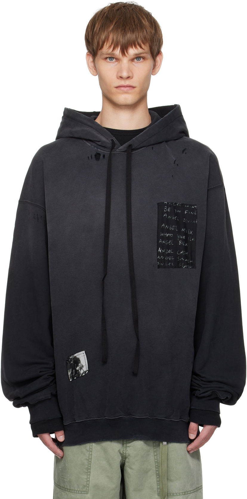 Суитчър Ann Demeulemeester Ann Demeulemeester Ollie High-Comfort Hoodie with Printed Patches Черно | B0013214-FA639-098
