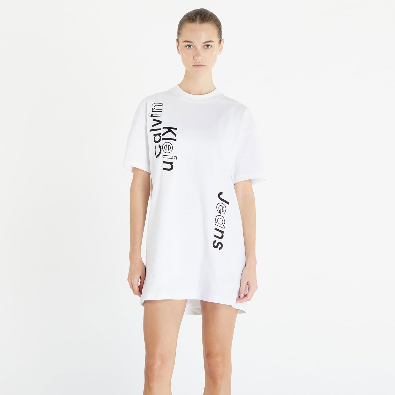 Pокля CALVIN KLEIN Jeans Multi Placement Logo Tee Dress Бяло | J20J223042 YAF, 0