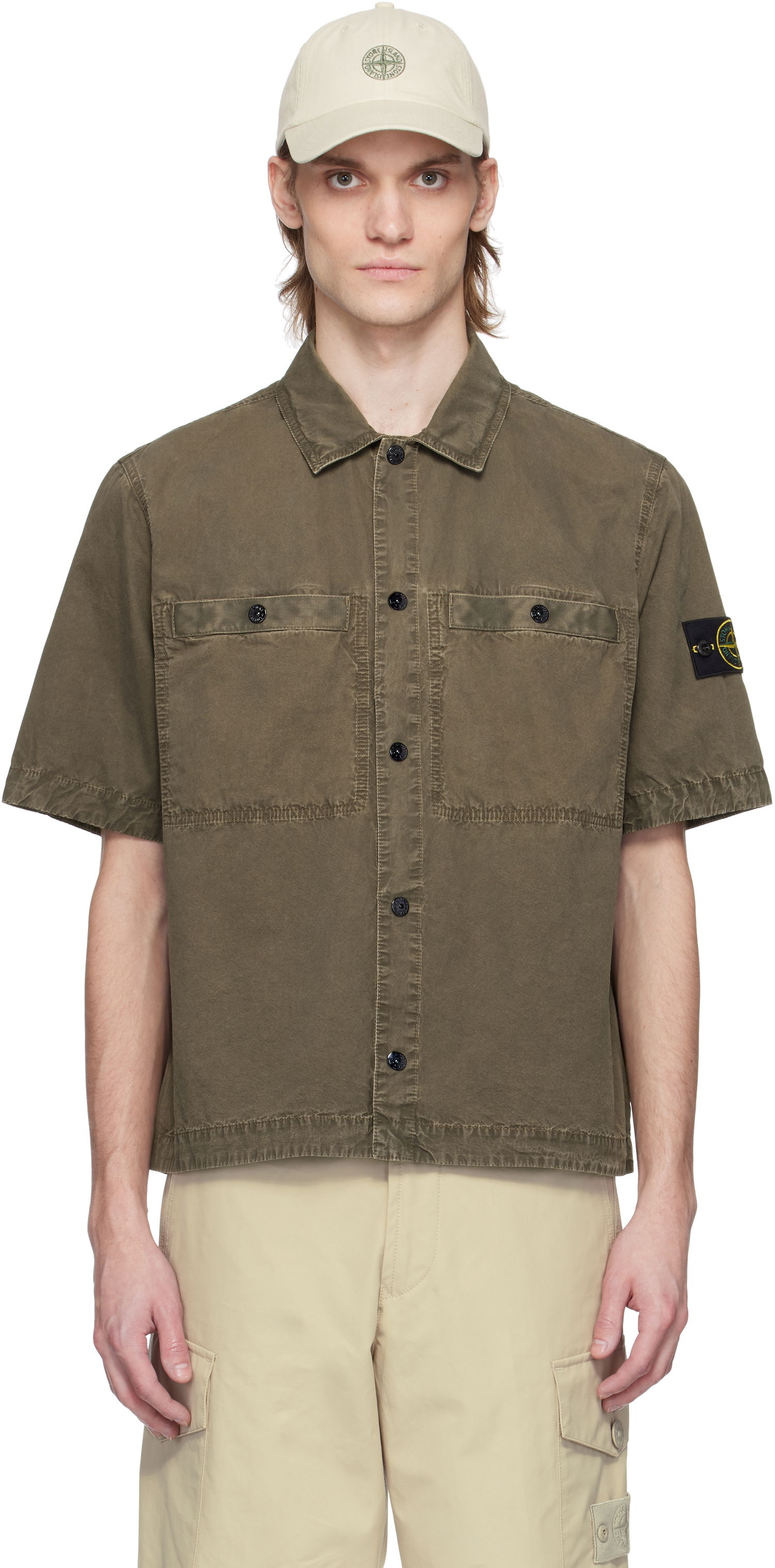 Риза Stone Island Stone Island Brushed Organic Cotton Canvas Shirt Зелено | K1S15 1200029 S00WN, 0