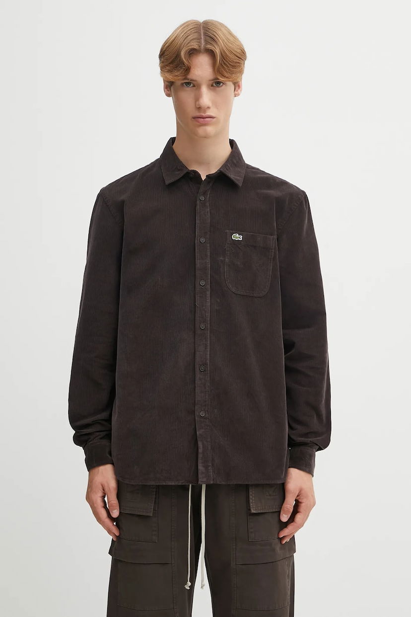 Риза Lacoste Corduroy Shirt Regular Fit Classic Collar Кафяво | CH3346