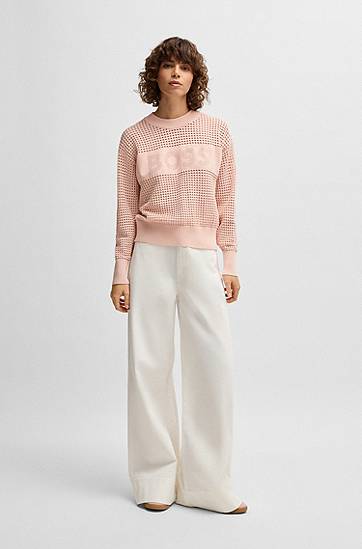 Пуловер BOSS BOSS Open-Knit Logo Sweater Розово | 50510202, 1