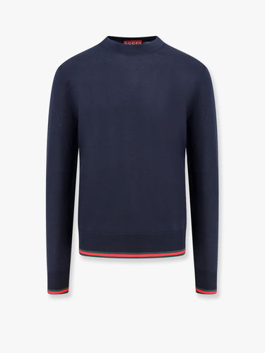 Пуловер Gucci Navy Blue Sweater With Red And Green Trim Тъмно синьо | 814531XKEJ14060, 0