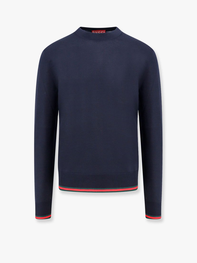 Пуловер Gucci Navy Blue Sweater With Red And Green Trim Тъмно синьо | 814531XKEJ14060