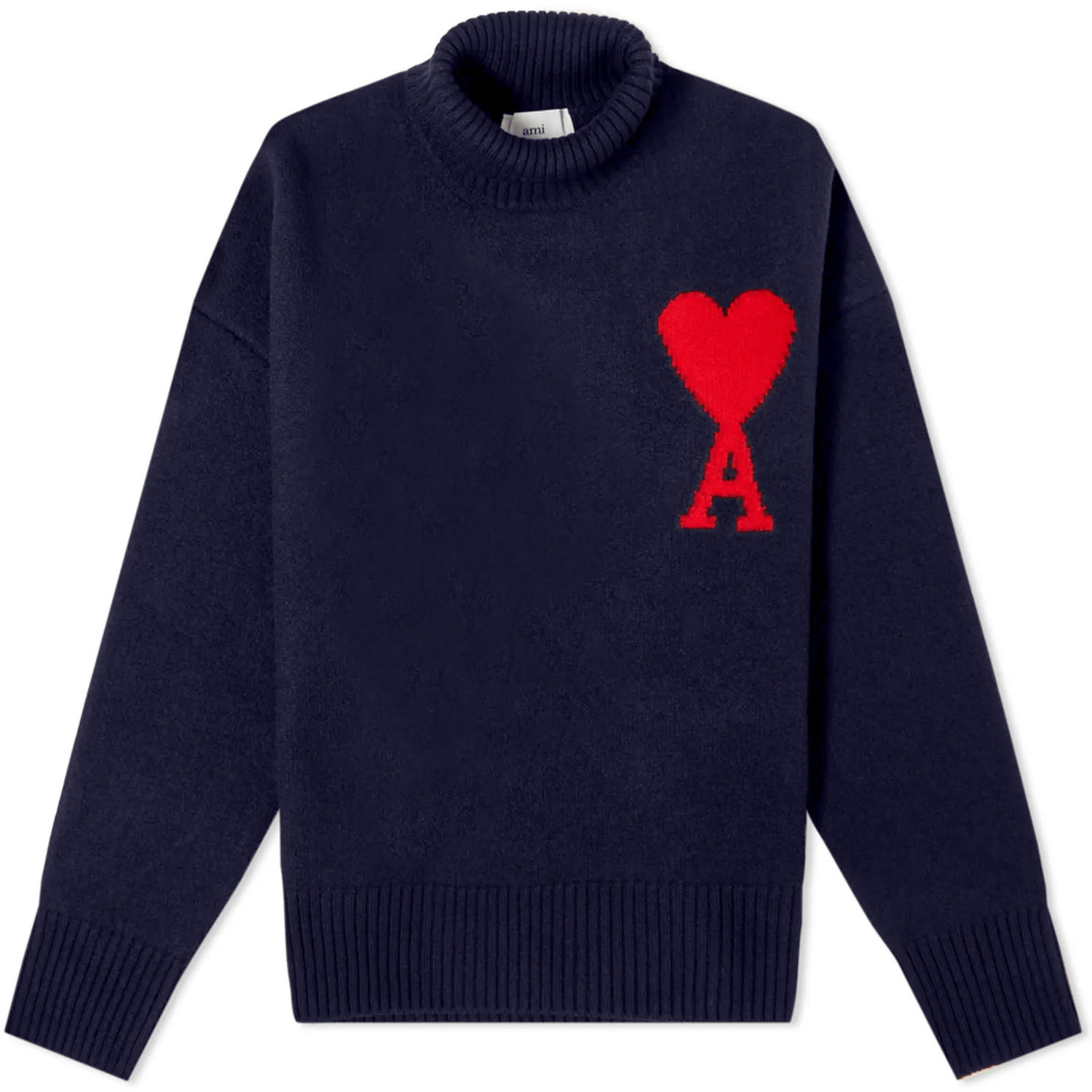 Пуловер AMI Large A Heart Roll Neck Knit Тъмно синьо | UKS406-018-4005, 0