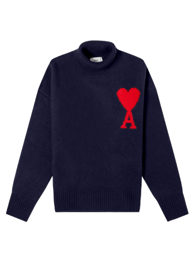 Пуловер AMI Large A Heart Roll Neck Knit Тъмно синьо | UKS406-018-4005
