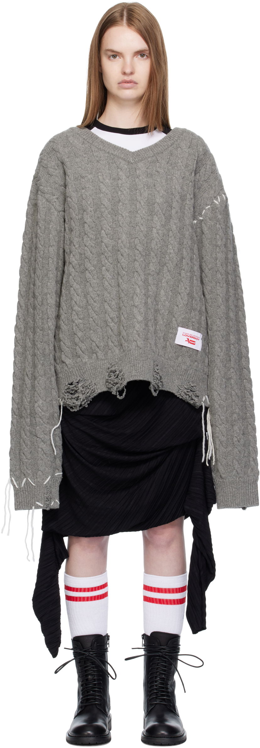 Пуловер Charles Jeffrey Loverboy Charles Jeffrey LOVERBOY Label Cable Knit Sweater Сиво | 52090301