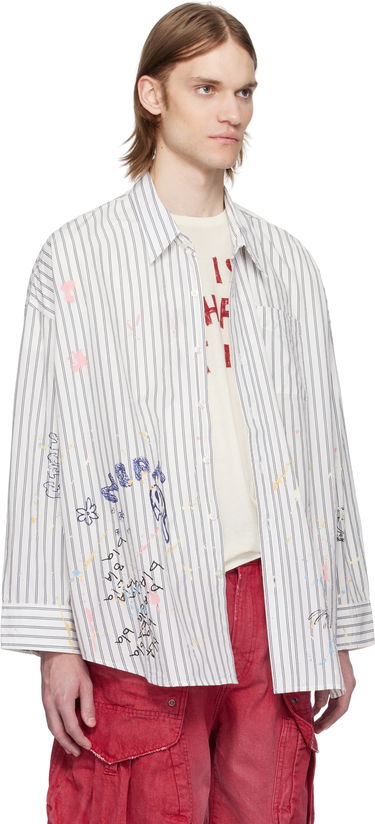 Риза R13 R13 Drop Neck Striped Shirt Бяло | R13MR004-R486B, 1