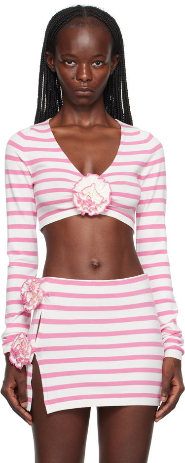 Съкратен топ Jean Paul Gaultier Gaultier 'The Flower' Striped Long Sleeve Crop Top Розово | 23/12-F-PL029-M048-0321, 0