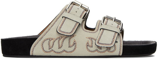 Lennyo Two-Strap Flame Embroidered Sandals