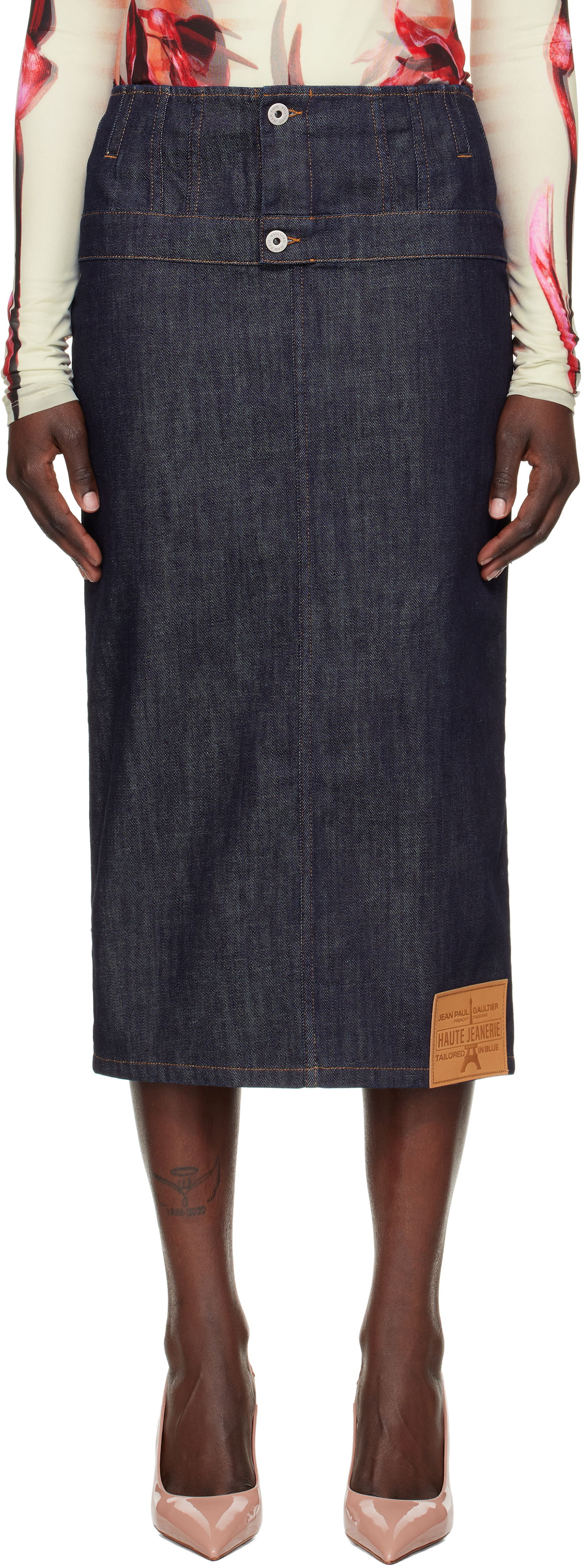 Пола Jean Paul Gaultier Jean Paul Gaultier 'The Inverted' Denim Midi Skirt Синьо | 25/33-F-JU146-D019-55, 0