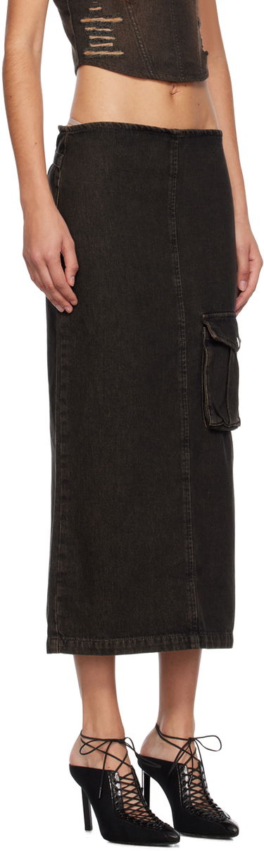 Пола Miaou Miaou Freya Denim Maxi Cargo Pocket Skirt Черно | 4047SD4BLK, 1