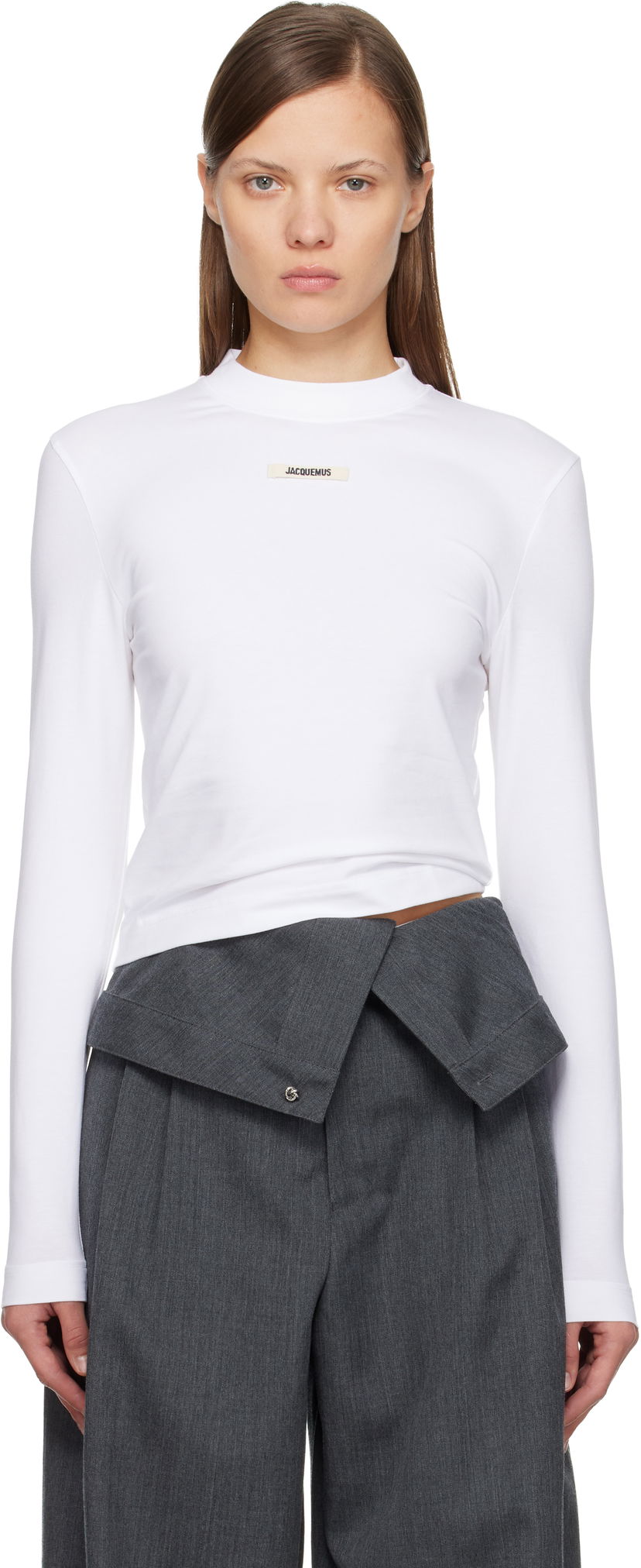 Тениска Jacquemus 'The Gros Grain' Long-Sleeve T-shirt Бяло | 24ETSW00155AJ00124