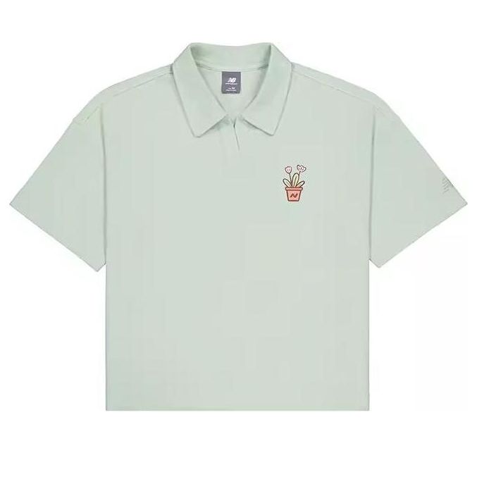 Поло тениска New Balance Light Blue Polo Shirt with Potted Plant Embroidery Зелено | NFE26112-MT