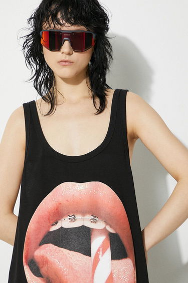 Потник Fiorucci Fiorucci Oversize Mini Tank Dress with Mouth Print Черно | W01FPDTA111CO01BK01, 4
