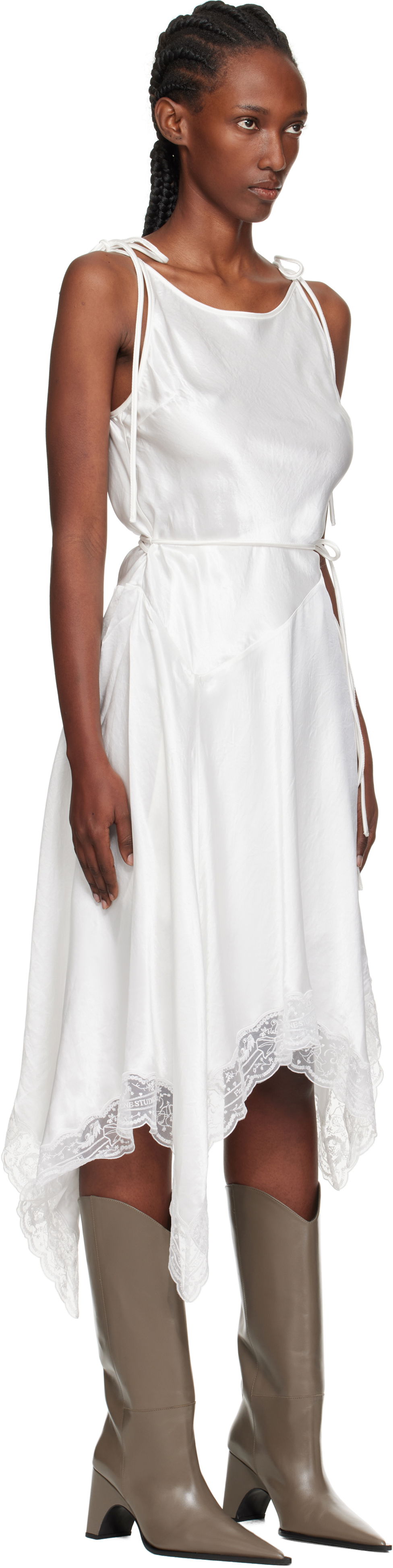 Pокля Acne Studios Acne Studios Satin Lace Midi Dress Бяло | A20862-, 1