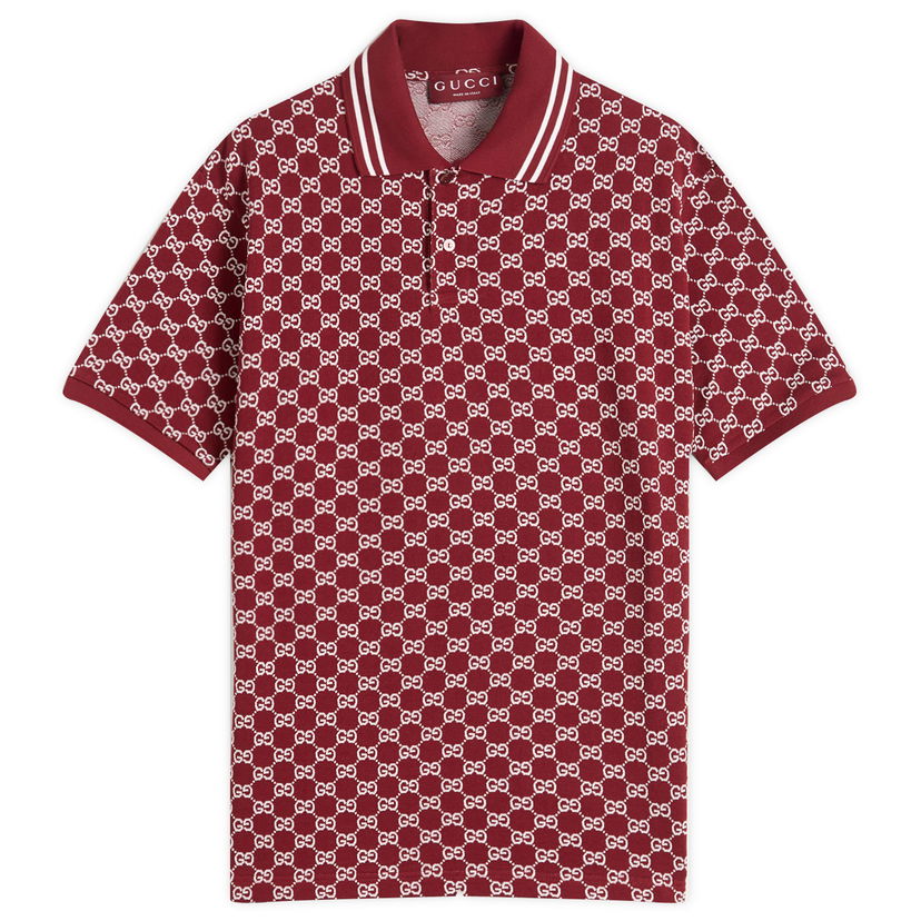 Поло тениска Gucci GG Jacquard Cotton Piquet Polo Shirt, Size Large Бургунди | 788024-XJHHN-6320