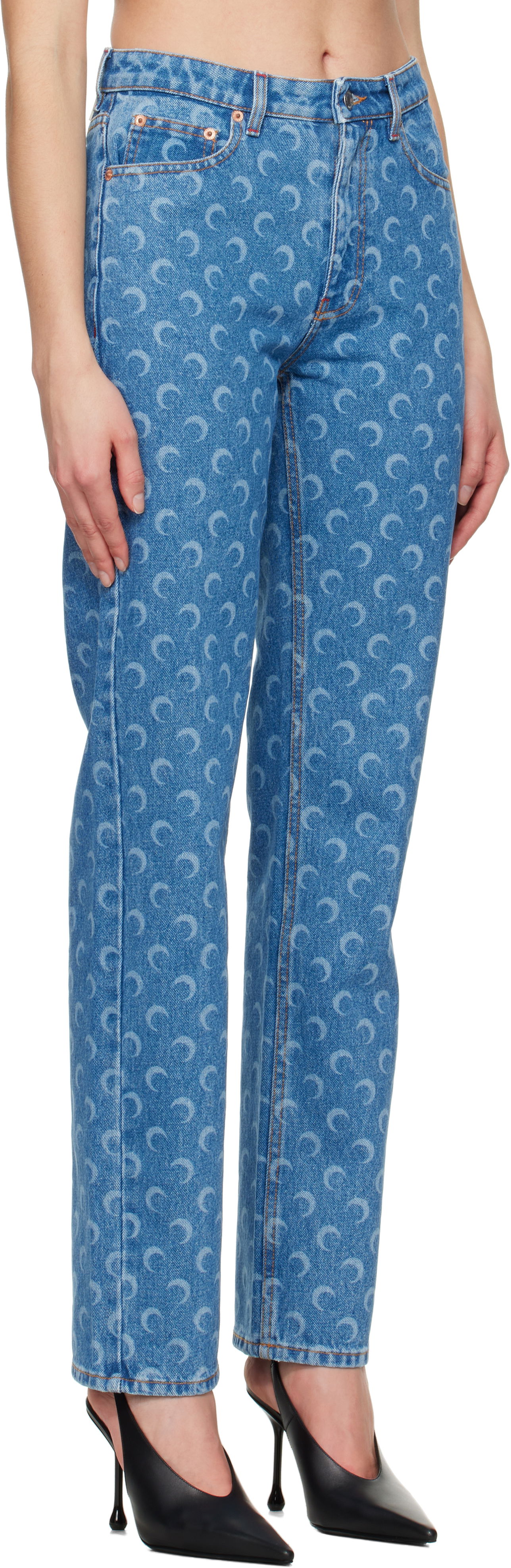 Дънки Marine Serre Marine Serre Moon Laser Loose Jeans Синьо | WPA128A CDEN0002, 1