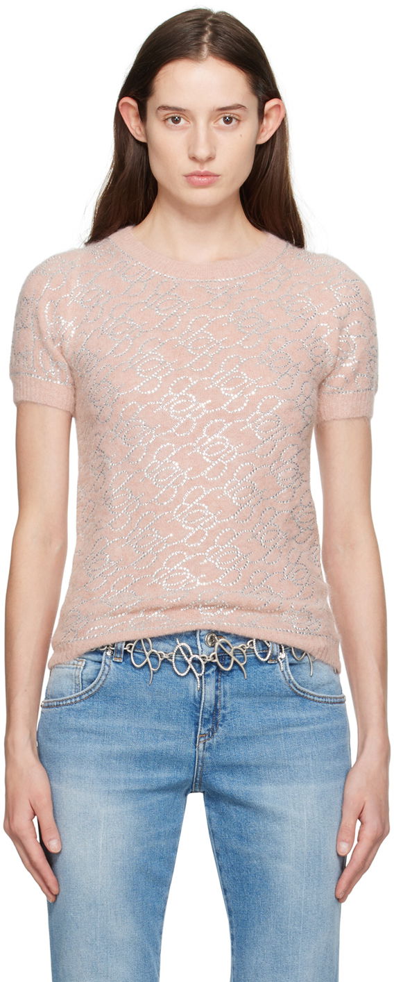 Пуловер Blumarine Pink Crystal Pattern Short Sleeve Sweater Розово | P422M453A