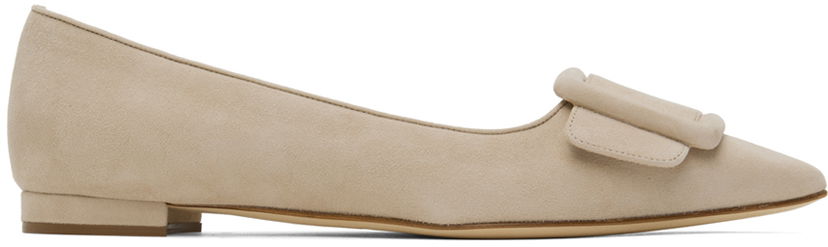 Облекло Manolo Blahnik Manolo Blahnik Maysale Suede Ballerina Flats Бежово | 322-2402