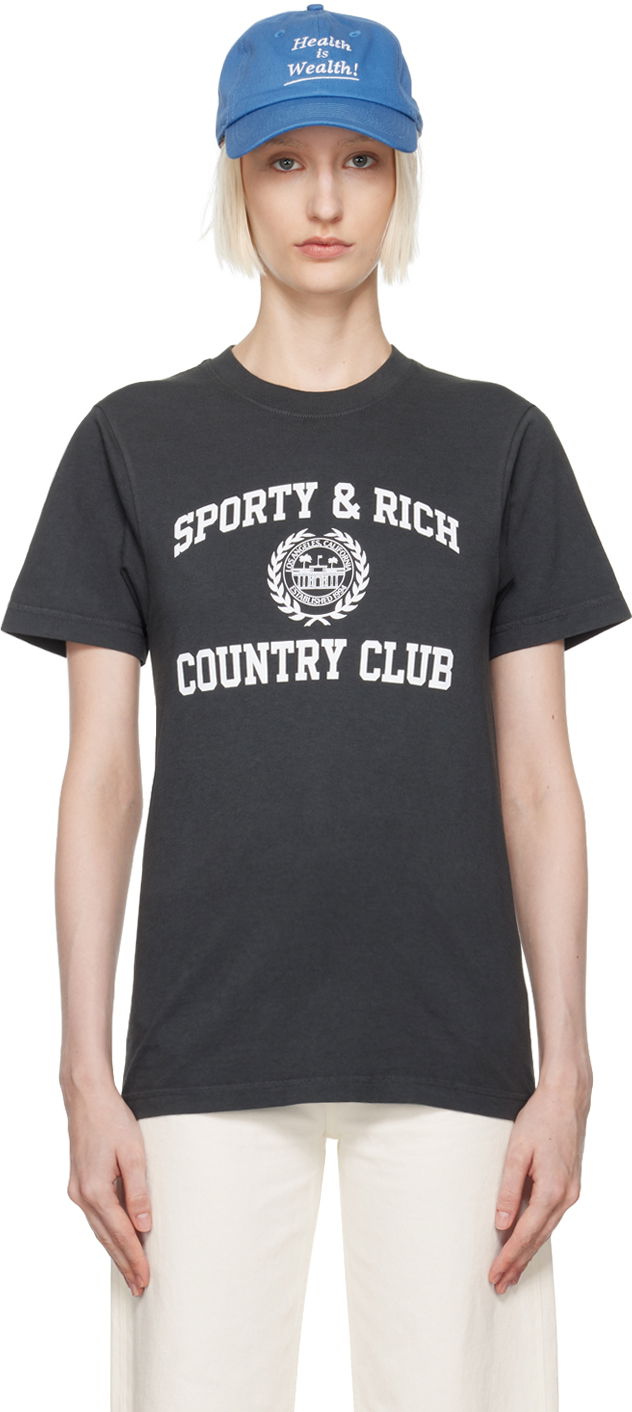 Тениска Sporty & Rich Black Varsity Crest T-Shirt Черно | TO042S409VF, 0