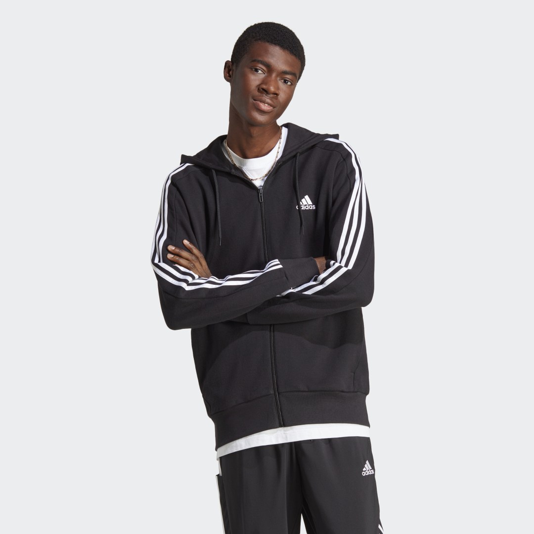 Суитчър adidas Performance Essentials French Terry 3-Stripes Full-Zip Hoodie Черно | IC0433, 0