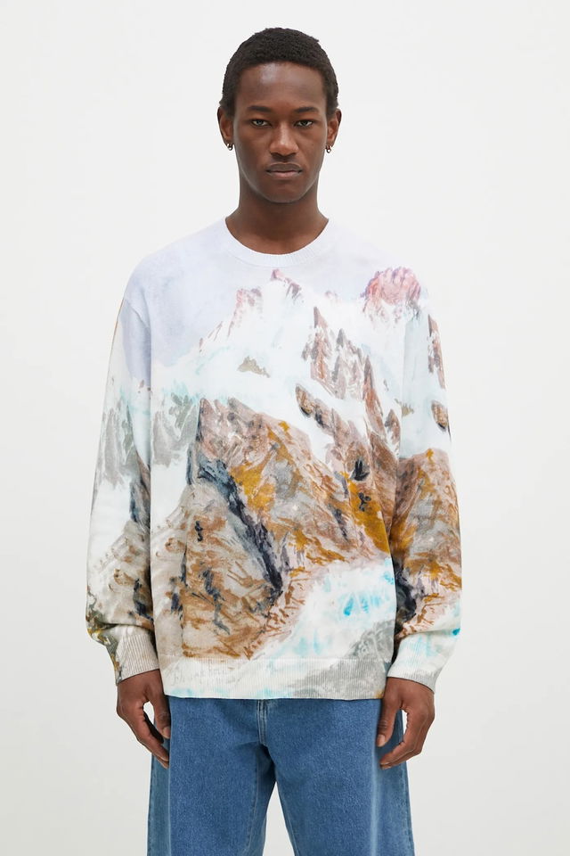 Premium Classics LX Lightweight Printed Knit Crewneck Sweater with Mountain Graphic