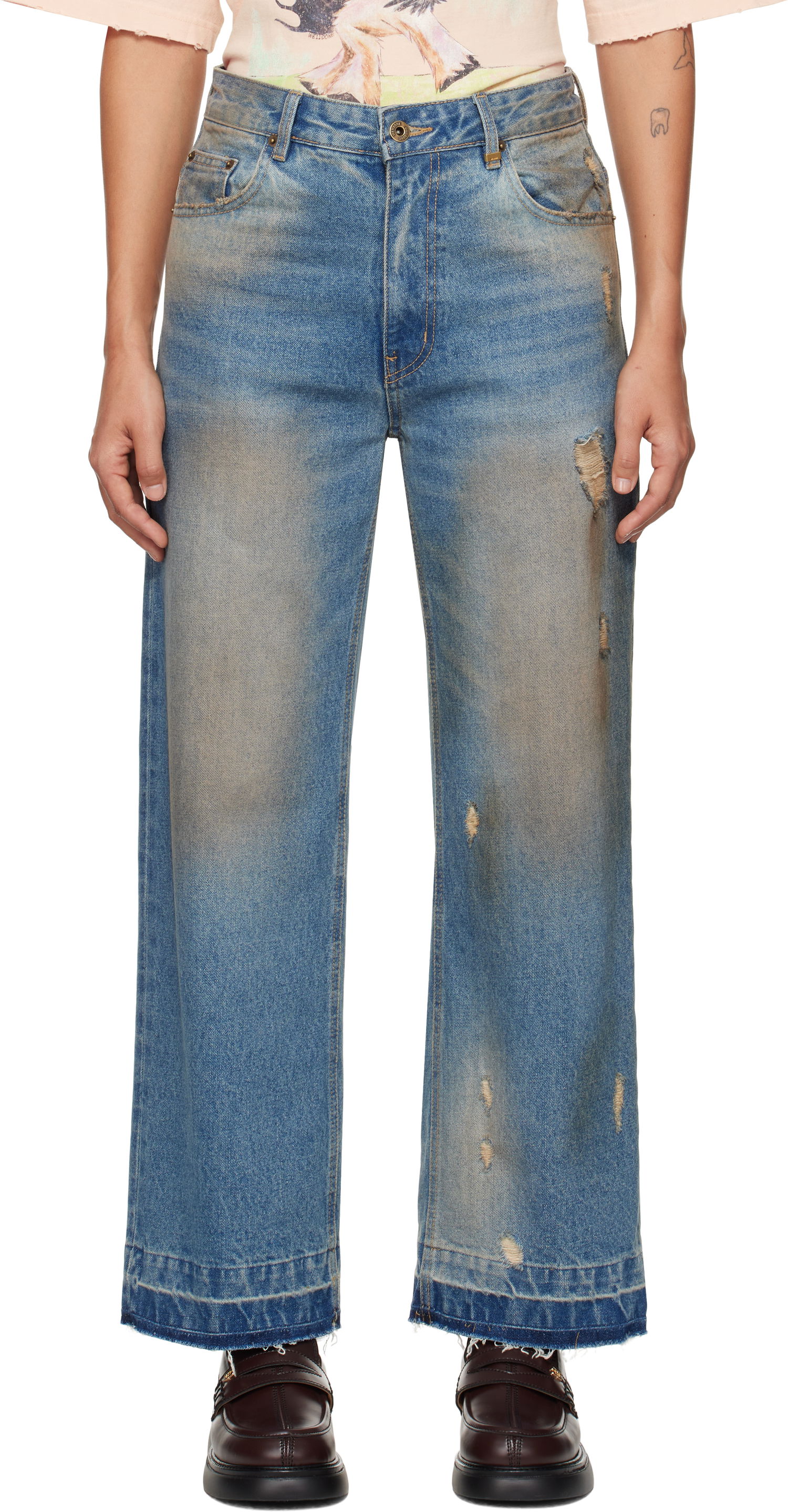 Дънки We11done We11done Grunge Wide Leg Jeans Синьо | WD-DP3-24-359-W-BL, 0