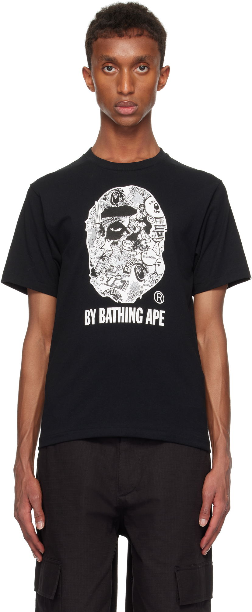 Тениска BAPE Art Ape Head T-shirt Черно | 001TEK301318M