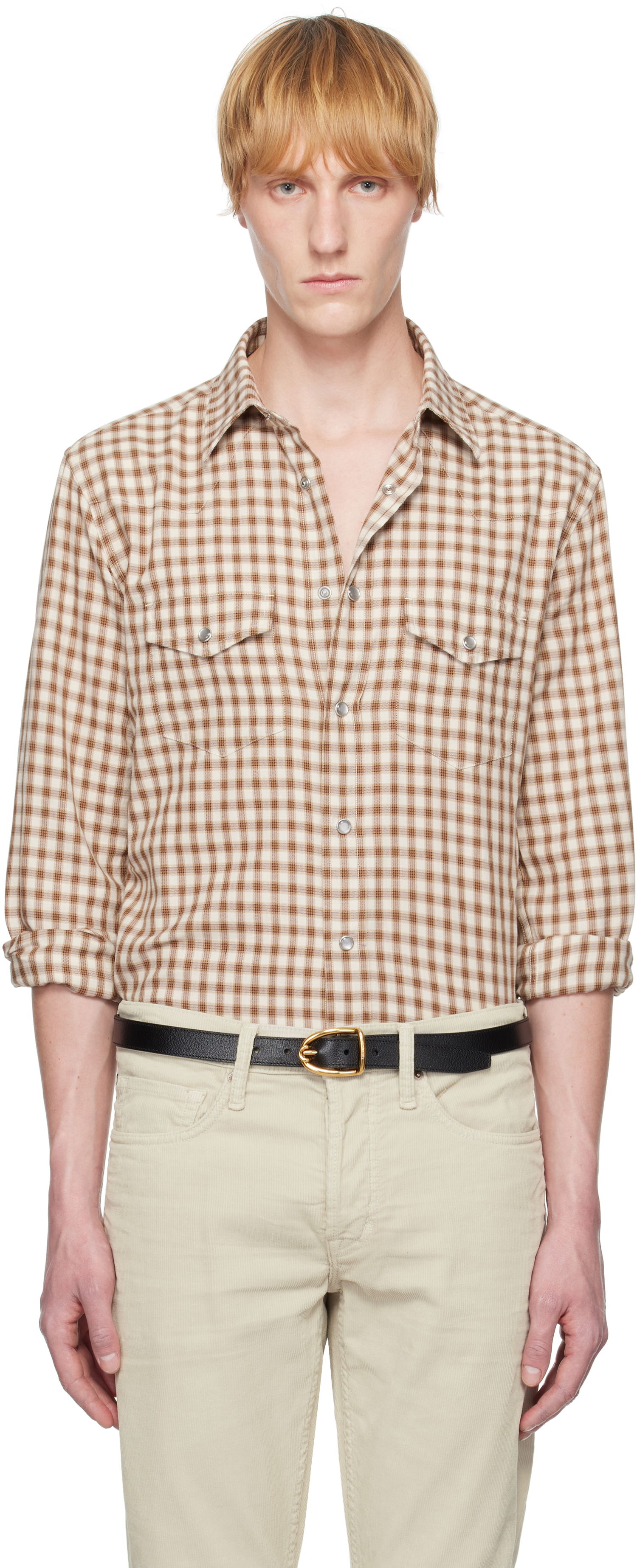 Риза Tom Ford TOM FORD Small Check Western Shirt Кафяво | HDS001-FMC202S25, 0