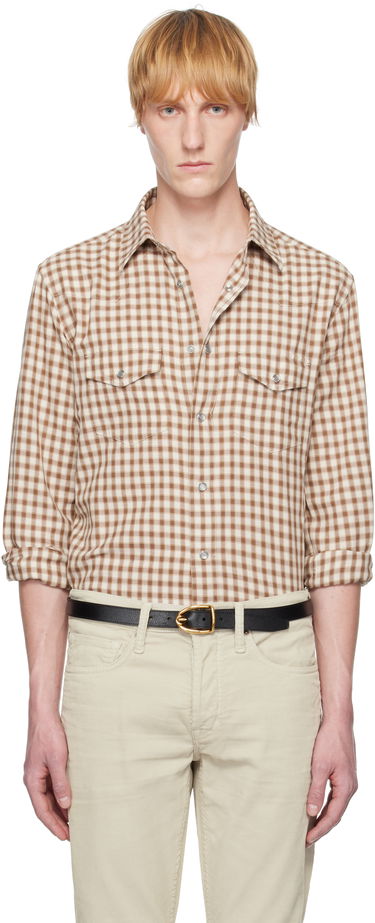 Риза Tom Ford TOM FORD Small Check Western Shirt Кафяво | HDS001-FMC202S25, 0