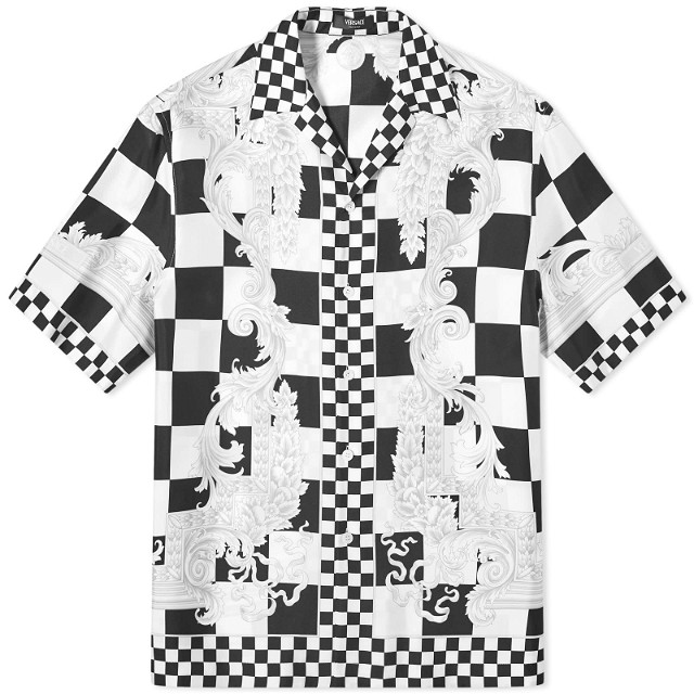 Checkerboard Medusa Print Silk Vacation Shirt