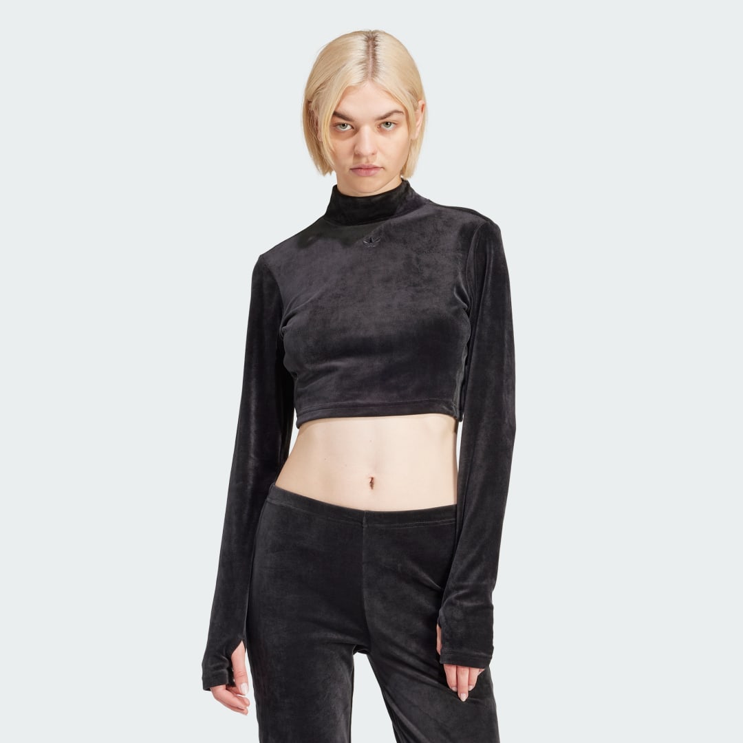 Съкратен топ adidas Originals Top Velvet Crop Черно | IT9660, 1