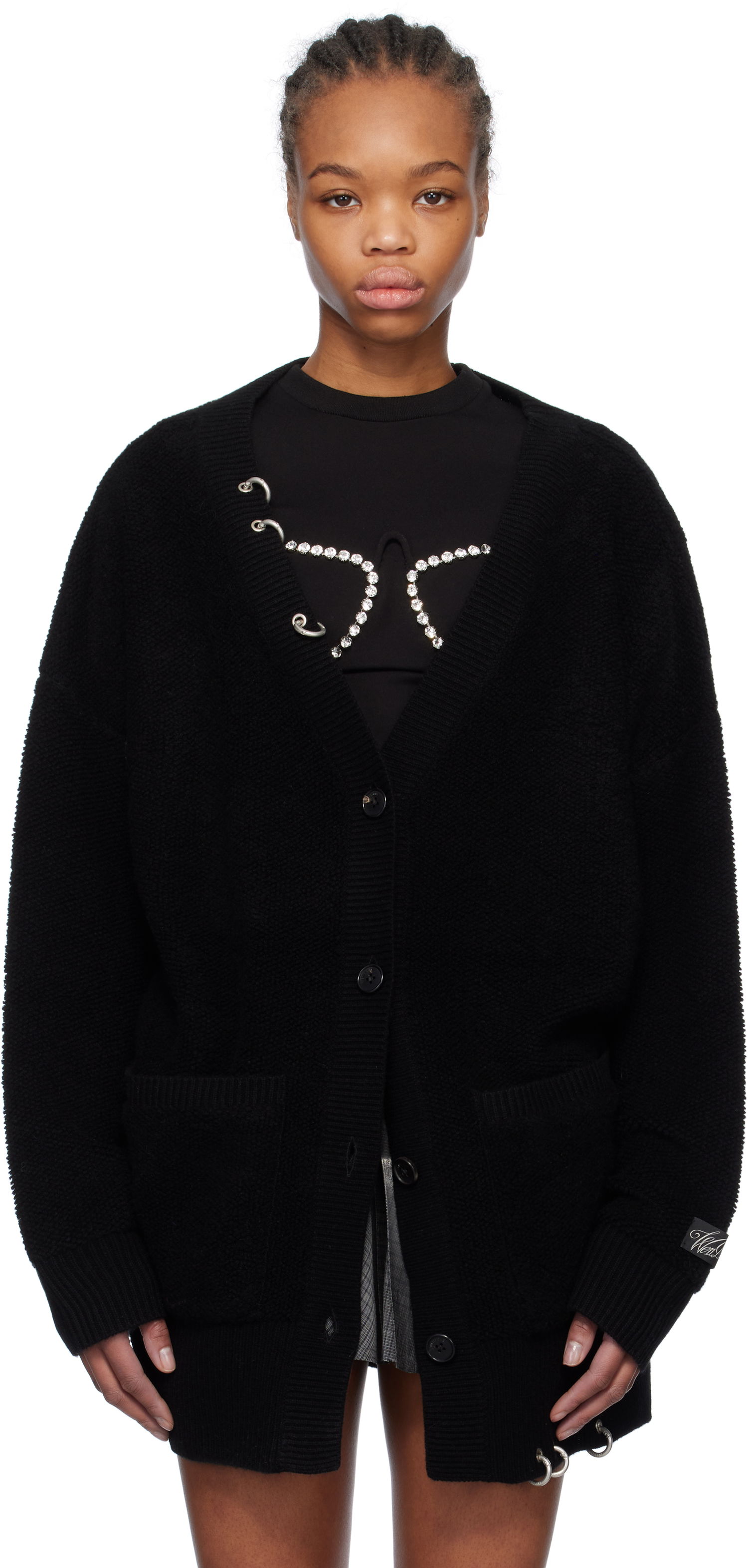 Пуловер We11done We11done Pierced Oversized Cashmere Cardigan Черно | WD-KC0-25-673-W-BK, 0