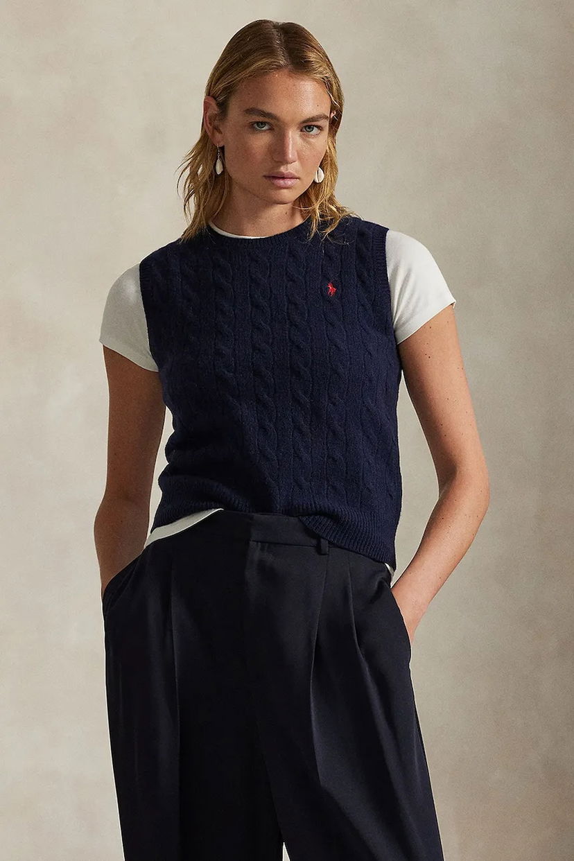 Жилетка Polo by Ralph Lauren Polo Cable-Knit Cashmere Vest Тъмно синьо | 211972134
