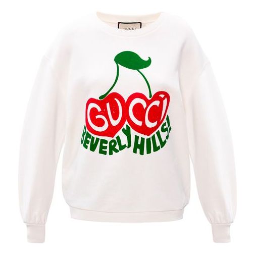 Пуловер Gucci Gucci Beverly Hills Cherry Print Loose Fit Sweatshirt Бяло | 631695-XJCRT-9095, 0