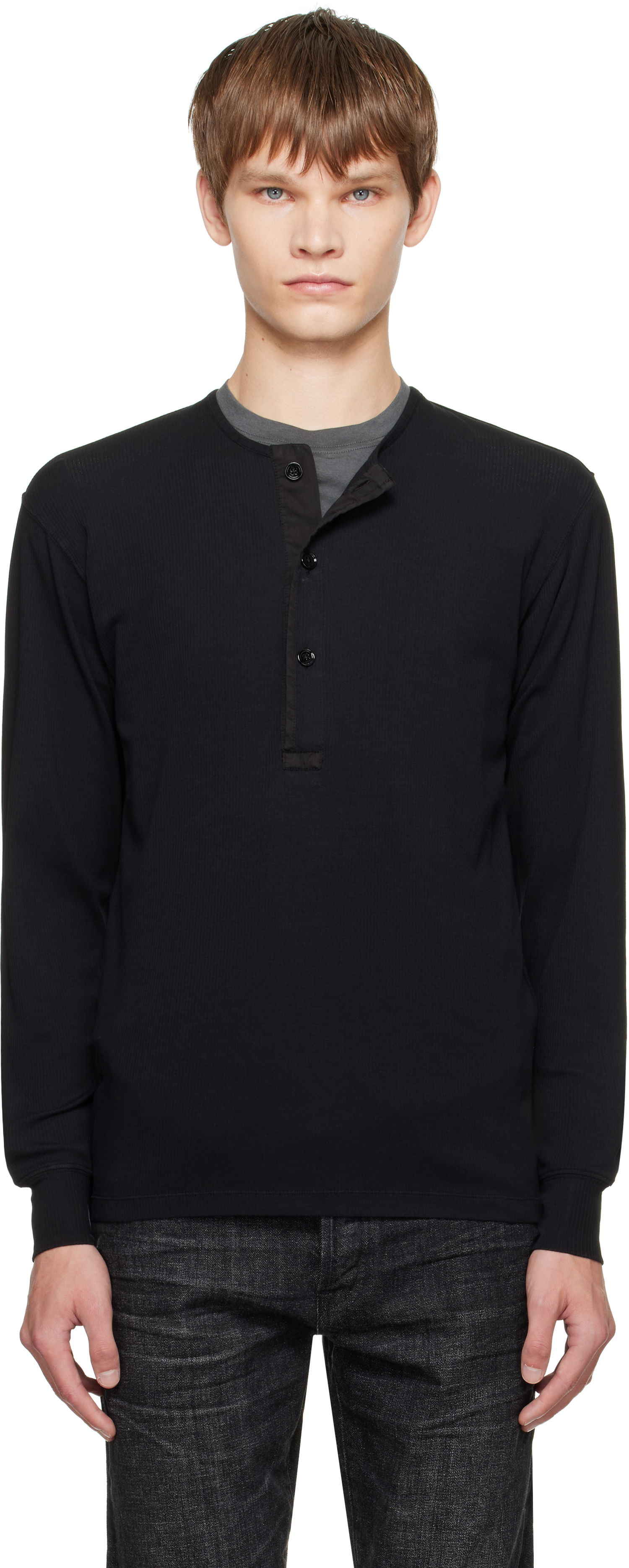 Пуловер Tom Ford TOM FORD Stretch Rib Henley Черно | JHL019-JMC067, 0