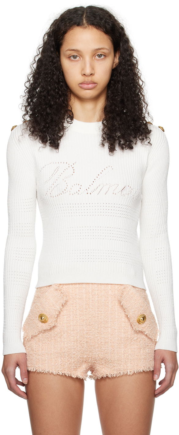 Пуловер Balmain Signature Sweater Бяло | CF1KA003KF24