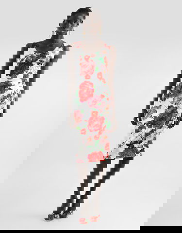 Pокля Dolce & Gabbana Dolce & Gabbana Sleeveless Rose Print Satin Calf-Length Dress Многоцветен | F6ZJ6TFSIB4HA5PD, 1