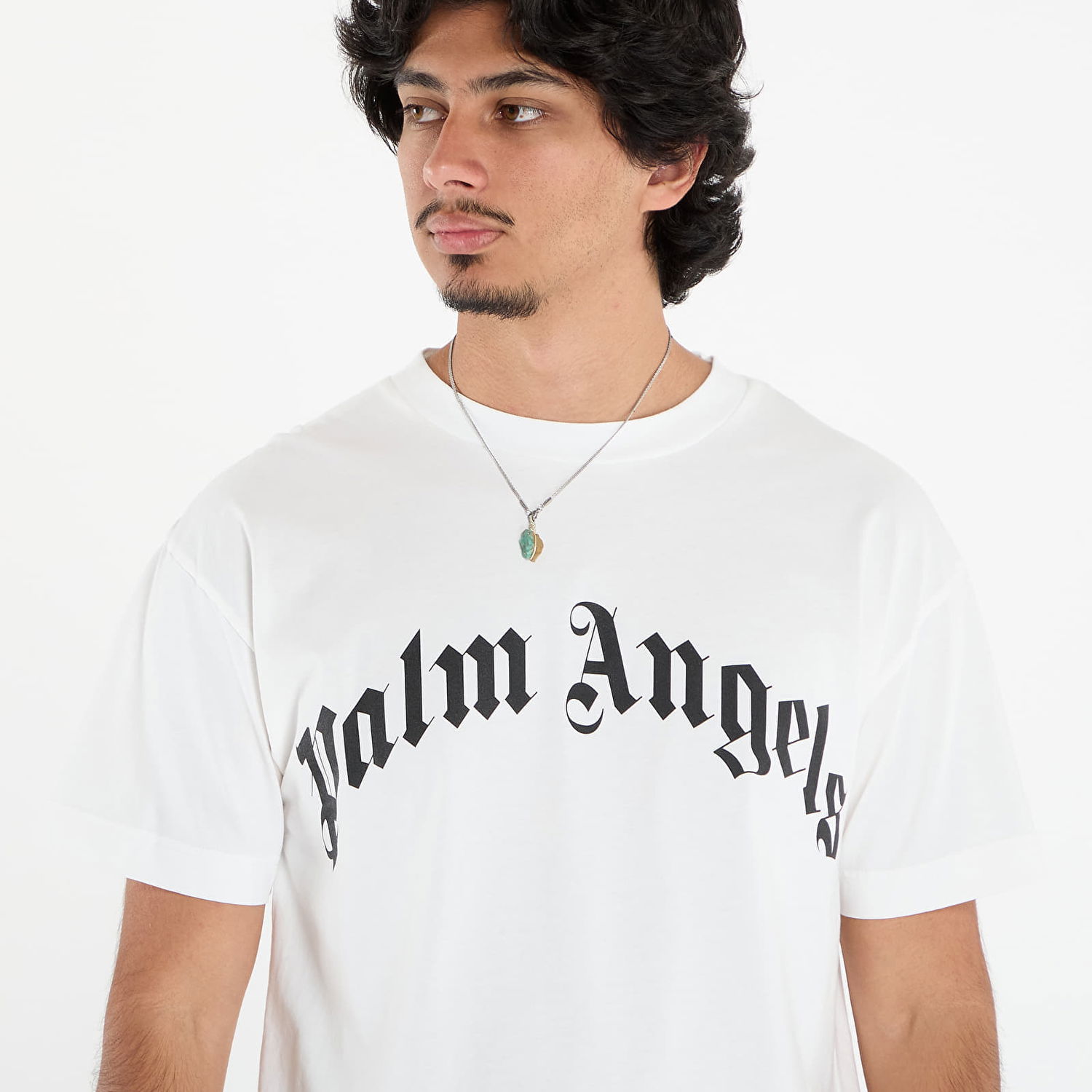 Тениска Palm Angels Palm Angels Curved Logo Regular T-Shirt Бяло | PMAA109F25JER0030310, 1